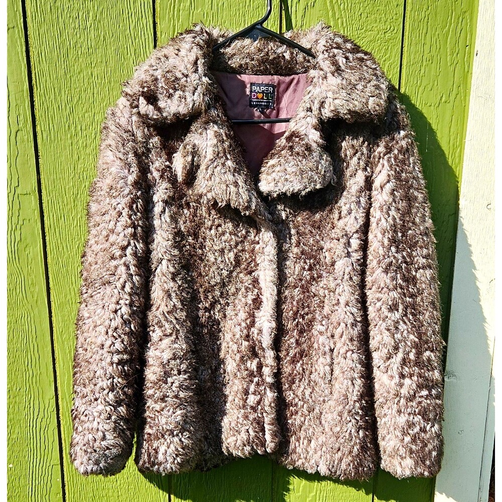 Paper Doll Los Angeles Faux Fur Coat Womens Large Shaggy Curly Lamb Vintage Y2K